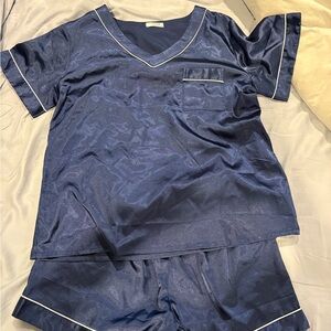 Navy Blue Silk Pajamas